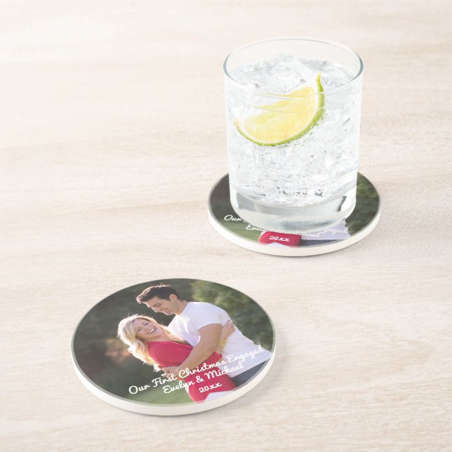 Our First Christmas Couple Photo Coaster (Side)