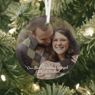 Our First Christmas Couple Photo Glass Tree Decoration