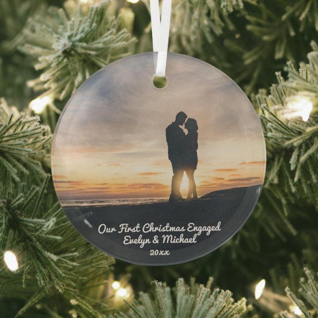 Our First Christmas Couple Photo Glass Tree Decoration (Insitu)