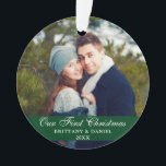 Our First Christmas Couple Photo Green Ornament<br><div class="desc">Our First Christmas Couple Photo Green Ornament with Snowflakes back.</div>
