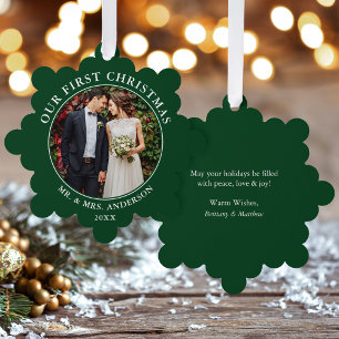 Our First Christmas Couple Photo Green Tree Decoration Card
