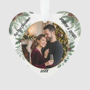 Our First Christmas Couple Photo Heart Ornament