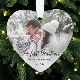 Our First Christmas Couple Photo Heart S Ornament