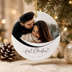 Our First Christmas Couple Photo Monogram  Ceramic Tree Decoration
