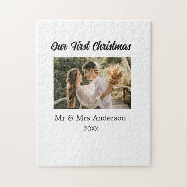 Our first Christmas couple photo name Mr & Mrs mod Jigsaw Puzzle (Vertical)
