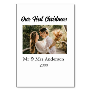 Our first Christmas couple photo name Mr & Mrs mod Table Number