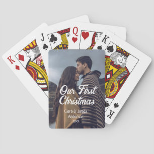 Our first Christmas couple photo name white grey Playing Cards