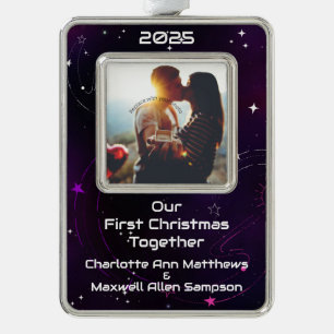 Our First Christmas Couple's Outer Space Silver Plated Framed Ornament