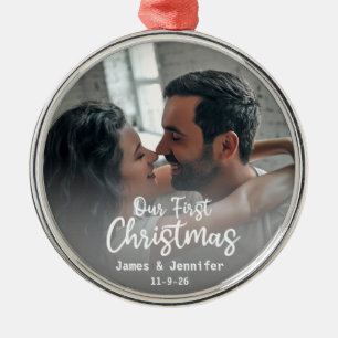 Our First Christmas Custom Couple Names & Photo Metal Tree Decoration