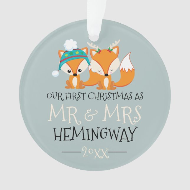 Our First Christmas Cute Red Fox Personalised Ornament (Front)