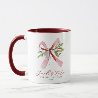 Our First Christmas Elegant Bow & Mistletoe Mug