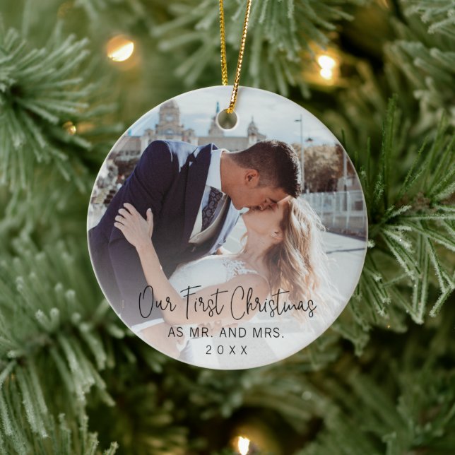 Our First Christmas Elegant Photo Newlywed Ceramic Tree Decoration (Tree)