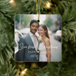 Our first Christmas!  Elegant, Simpel, Photo Ceramic Ornament<br><div class="desc">Our first Christmas! Elegant,  Simpel,  Photo Ceramic Ornament 
Just edit your product in a few minutes. You can change the font/size/colour and position using "further personalise".</div>