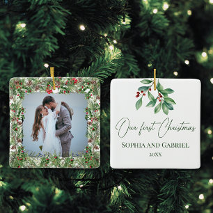 Our First Christmas Elegant Wedding Newlywed Ceramic Ornament