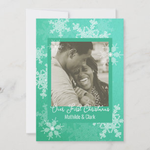Our First Christmas Emerald Snowflakes Minimalist  Holiday Card