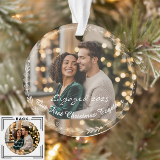 Our First Christmas Engaged 1 Photo Keepsake Ornament
