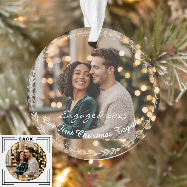 Our First Christmas Engaged 1 Photo Keepsake  Ornament (Creator Uploaded)