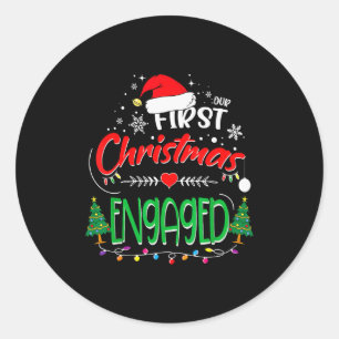 Our First Christmas Engaged 2021 1st Christmas Classic Round Sticker