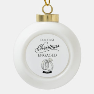 Our First Christmas Engaged 2025 Ceramic Ball Christmas Ornament