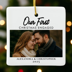 Our First Christmas Engaged 2025 Minimal Modern Ceramic Ornament
