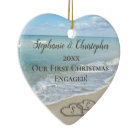 Our First Christmas Engaged Beach Hearts in Sand
