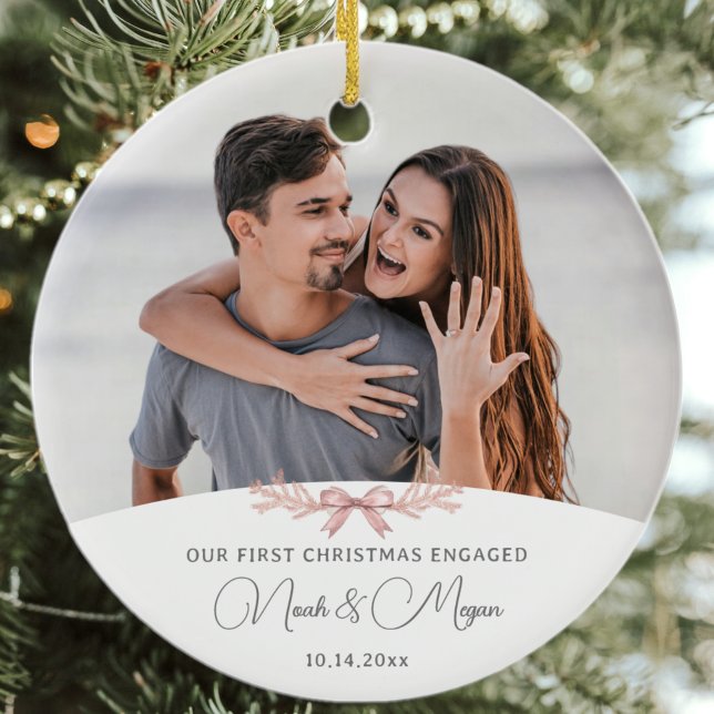Our First Christmas Engaged Ceramic Photo Ornament (Creator Uploaded)