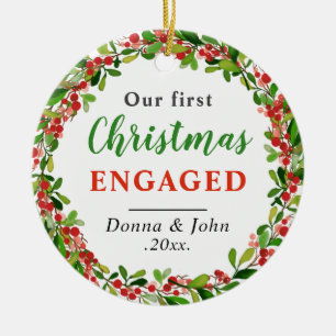 Our First Christmas Engaged Christmas Wreath Ceramic Tree Decoration