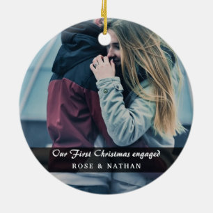 Our First Christmas Engaged Couple Photo Ceramic Tree Decoration