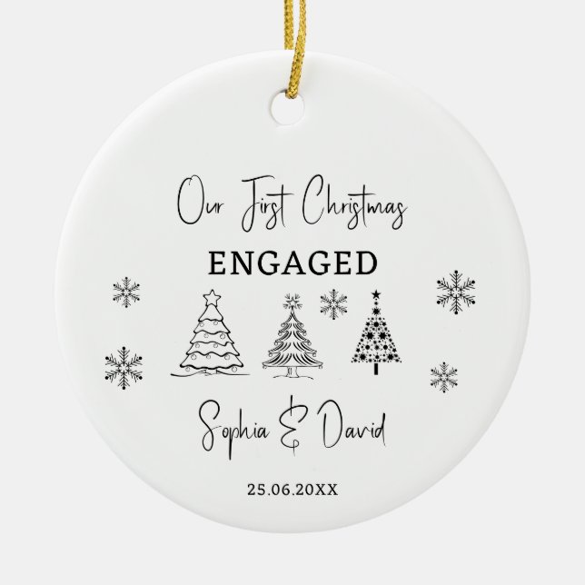 Our First Christmas Engaged Custom Engagement Gift Ceramic Tree Decoration (Front)