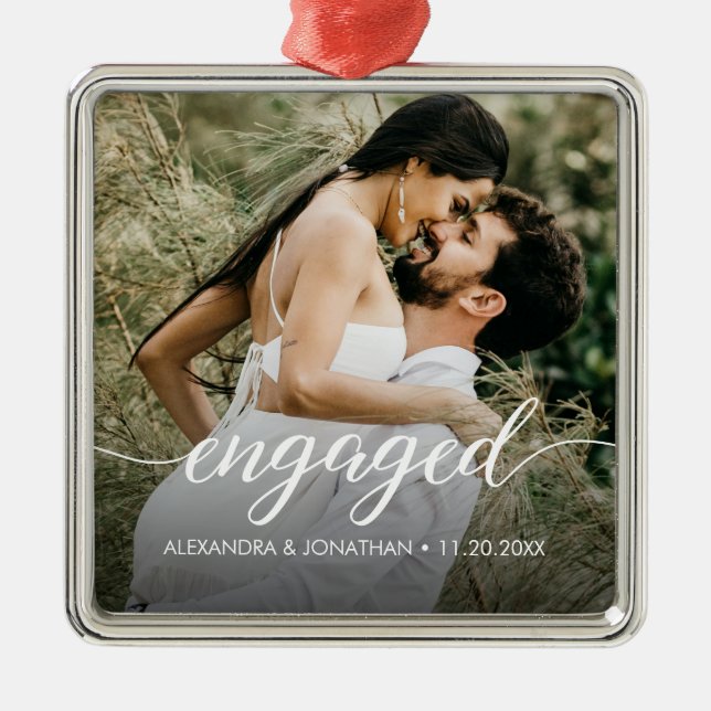 Our first Christmas Engaged Custom Photo Names  Metal Tree Decoration (Front)