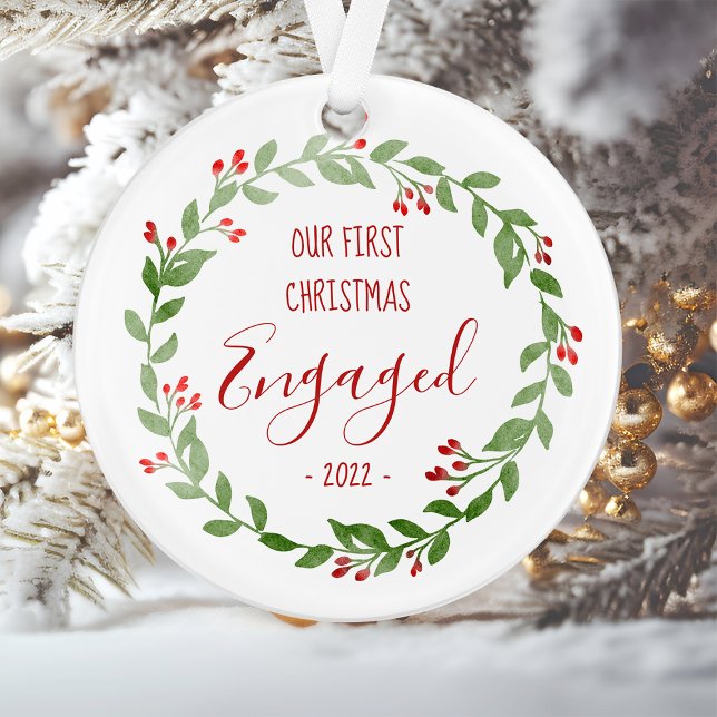 Our First Christmas Engaged Custom Photo Wreath Ornament (Creator Uploaded)
