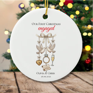 Our First Christmas Engaged Cute Ring Date Doves Ceramic Tree Decoration