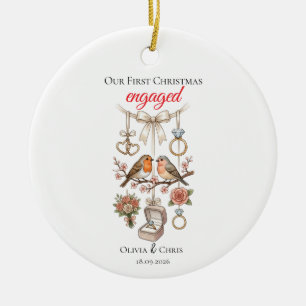 Our First Christmas Engaged Cute Ring Date Heart Ceramic Tree Decoration