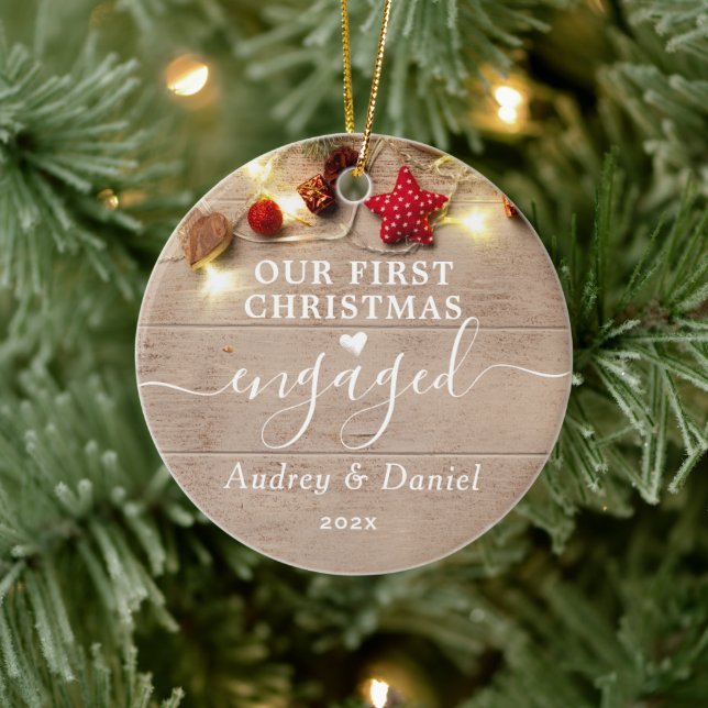 Our First Christmas Engaged Elegant Couple 1St Ceramic Tree Decoration (Tree)