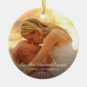 Our First Christmas Engaged Elegant Photo Ceramic Tree Decoration