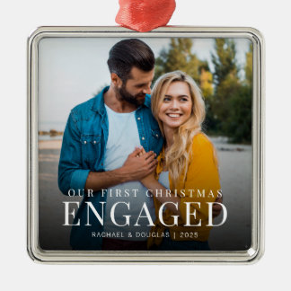 Our First Christmas Engaged Elegant Photo Metal Tree Decoration