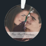 Our First Christmas Engaged Elegant Photo Ornament<br><div class="desc">Did you get engaged this year? Add a memory to your tree with this modern and chic acrylic ornament featuring a simple design with your favourite picture and a sheer banner with the message, "Our First Christmas Engaged" in an elegant black script along with the year. This ornament is a...</div>