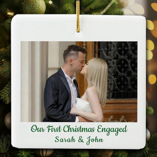Our First Christmas Engaged Engagement Photo Ceramic Ornament