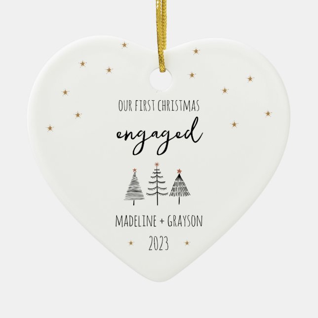 Our First Christmas Engaged Heart Ceramic Tree Decoration (Front)