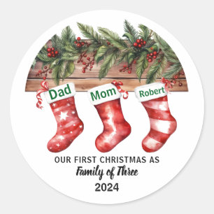 Our First Christmas Engaged   Holiday Ceramic Classic Round Sticker