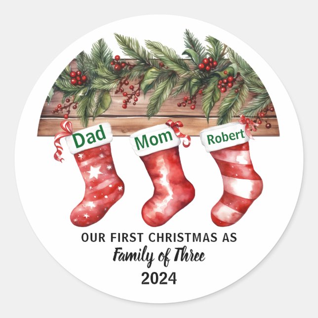 Our First Christmas Engaged | Holiday Ceramic Classic Round Sticker (Front)