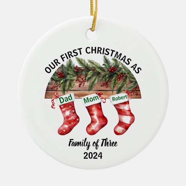 Our First Christmas Engaged | Holiday Ceramic Tree Decoration (Front)