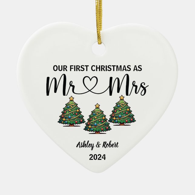 Our First Christmas Engaged | Holiday Ceramic Tree Decoration (Front)