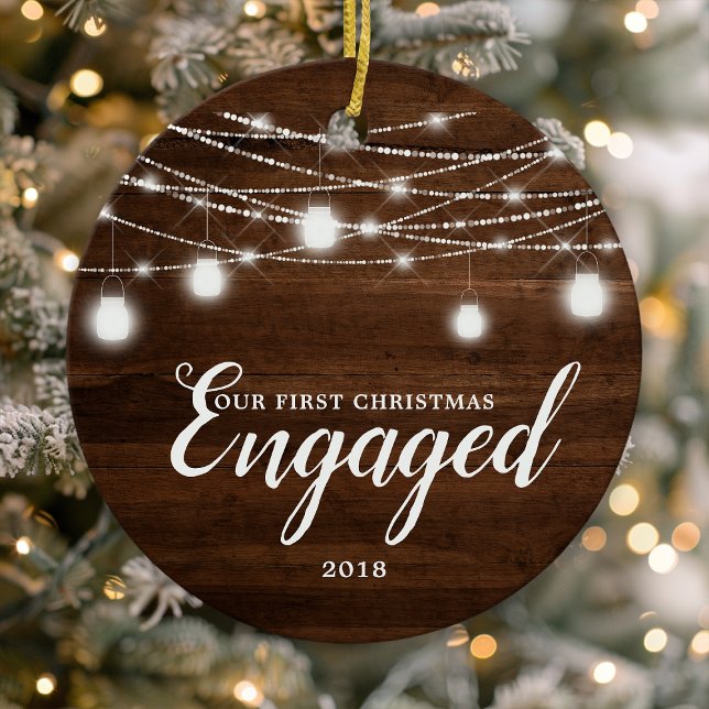 Our First Christmas Engaged. Holiday Custom Ceramic Tree Decoration (Creator Uploaded)