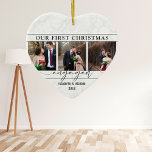 Our First Christmas Engaged Minimal  Photo Collage Ceramic Tree Decoration<br><div class="desc">Celebrate the joy of Our First Christmas with this Minimal 4 Photo Collage Gift Ornament, the perfect keepsake for couples celebrating their first holiday season together. This elegant ornament allows you to capture and display cherished moments from your After Engagement Christmas, making it an ideal memento for the new Mr....</div>