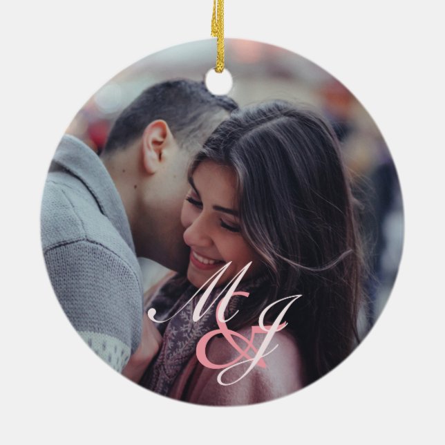 Our first Christmas Engaged Minimal Pink Modern Ceramic Tree Decoration (Back)