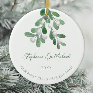 Our First Christmas Engaged Mistletoe Ceramic Tree Decoration