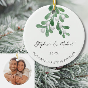 Our First Christmas Engaged Mistletoe Photo Ceramic Tree Decoration