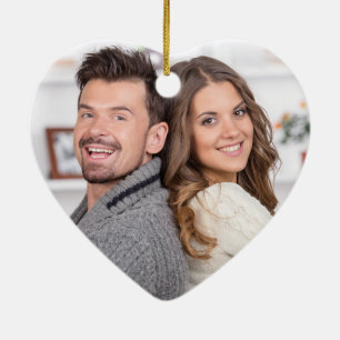Our First Christmas Engaged Mistletoe Photo Heart Ceramic Tree Decoration