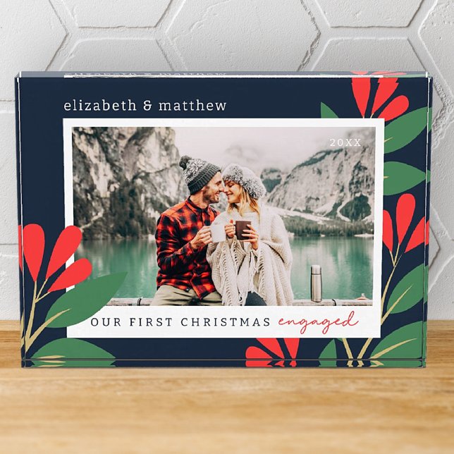 Our First Christmas Engaged Modern Foliage Photo Block (Creator Uploaded)